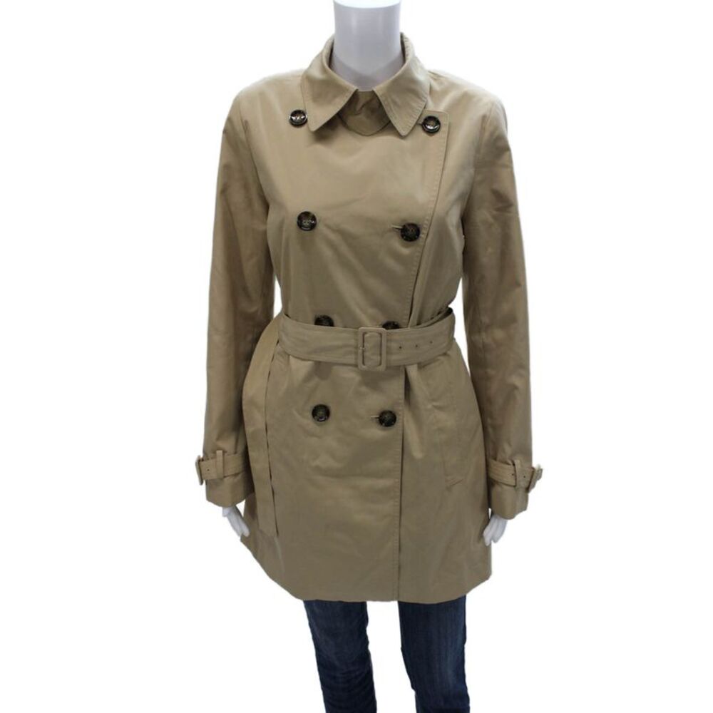 Calvin Klein Womens Trench Coat Beige Long Sleeve Button Polyester Size S